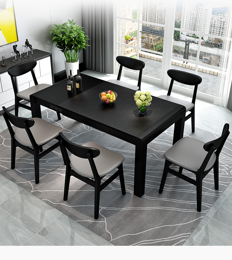 椅组合现代简约可折叠小户型实木饭桌2020新款餐桌加装电磁炉询客服