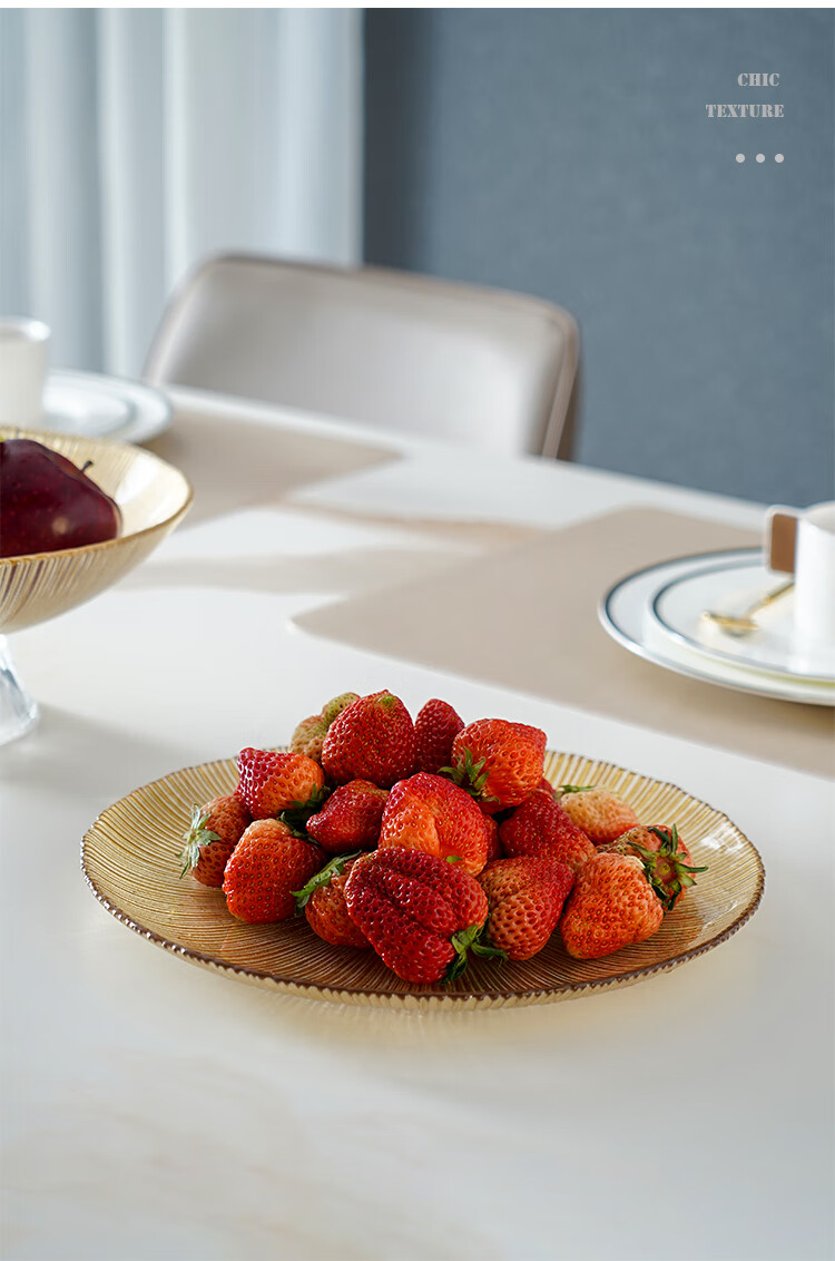 融玥创意简约果盘设计师样板房水果盘家用实用擦金果盘擦金果碟