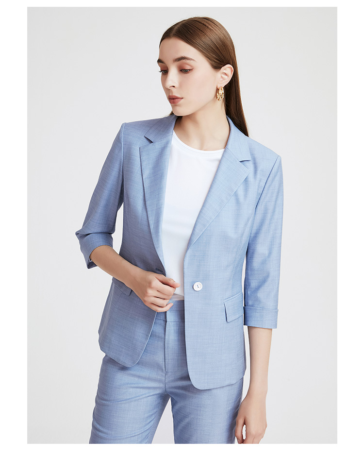 landi蓝地2021秋季新款雾霾蓝西服上衣女七分袖修身收腰西装外套dlvqt