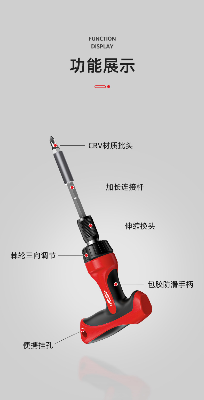 DuPont杜邦世界500强218年历史多功能棘轮螺丝刀家用维修工具套装磁性T型结构 多功能棘轮螺丝刀套装
