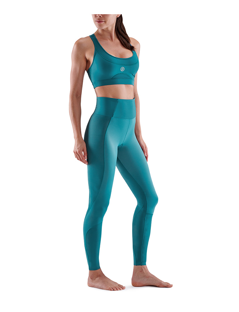 skins s5高度压缩裤女 高腰 专业运动健身跑步速干瑜伽紧身裤长裤 蓝