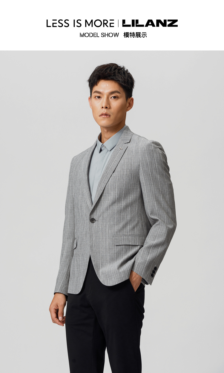 商场同款利郎轻时尚lilanz男装新款西服男士银灰条纹西装休闲单西外套