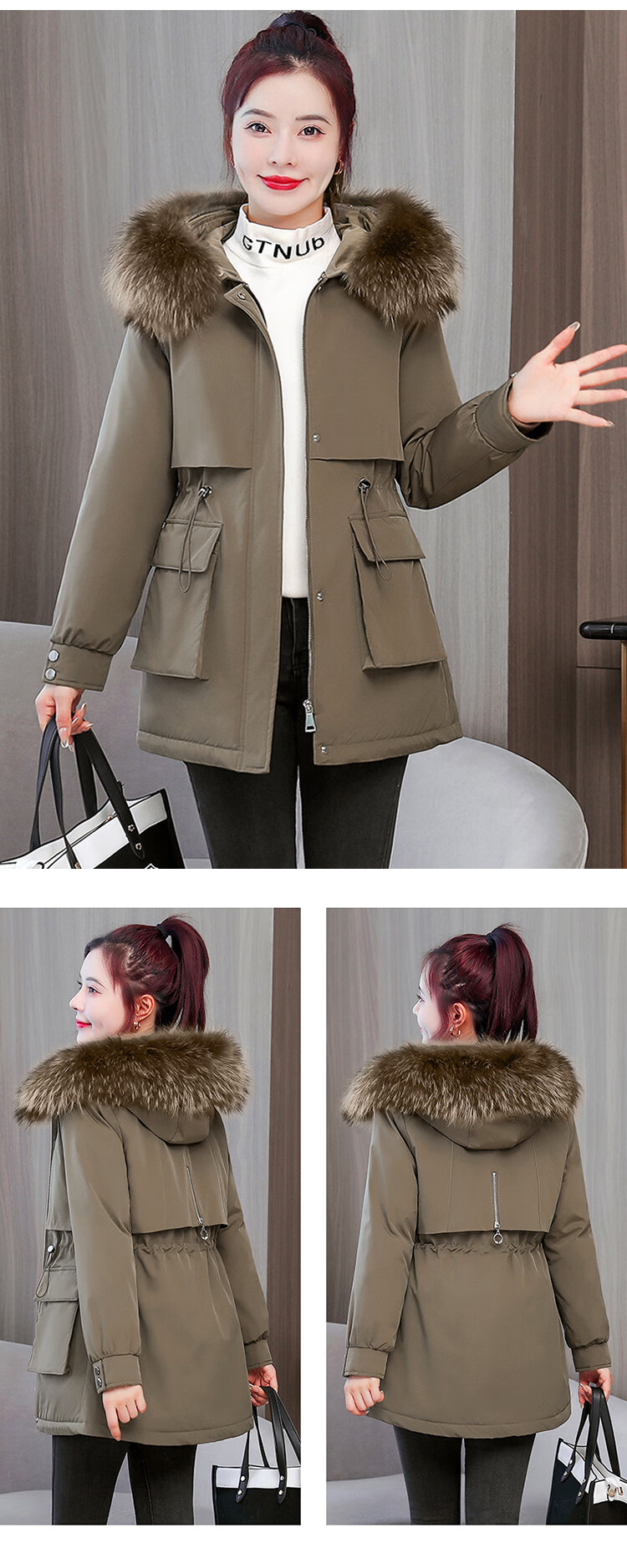 女士派克服中款可拆卸活里活面女2022新款加厚内胆棉衣棉服中长款外套