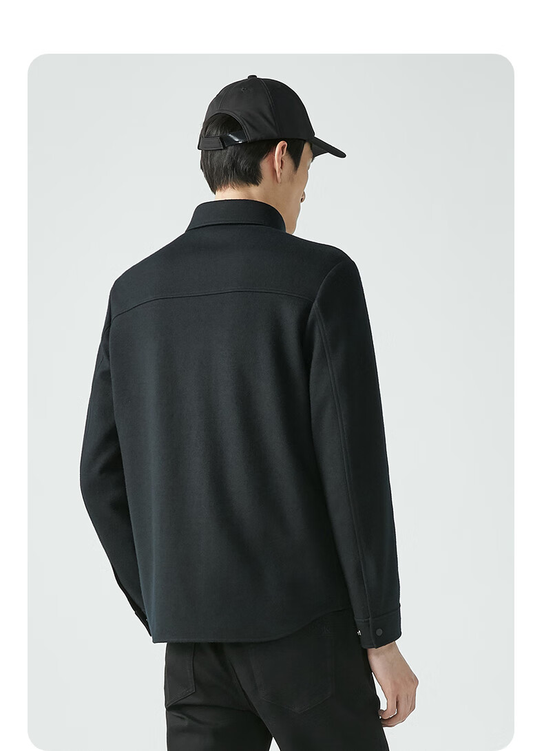 劲霸男装秋季新品羊毛男士夹克外套商务休闲薄毛呢茄克fbwg3245 黑色