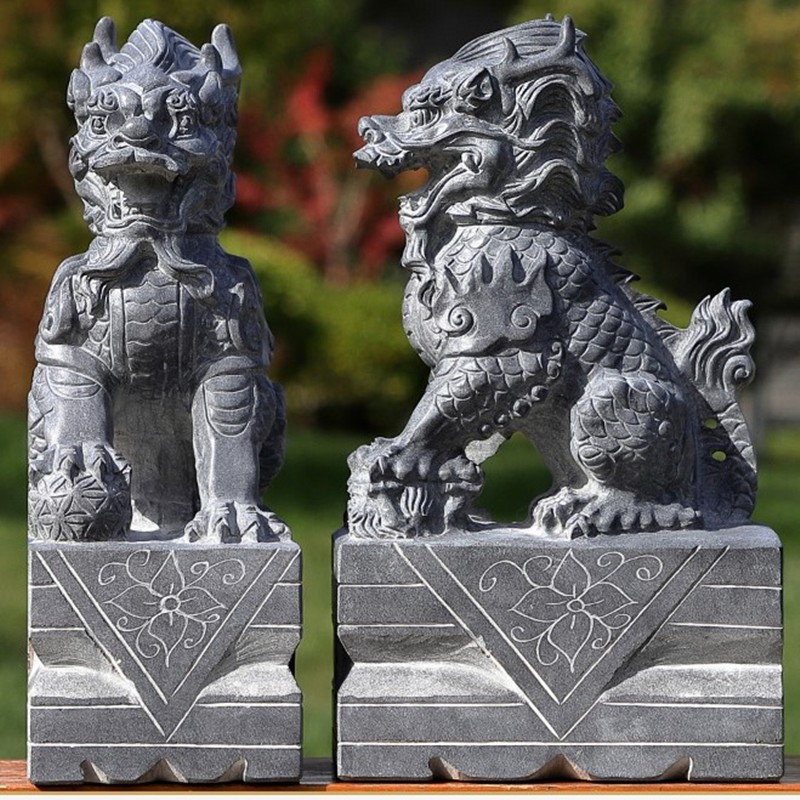 奥琅石苑厂家青石麒麟石雕石头麒麟摆件麒麟一对石头摆件家庭装饰包袱