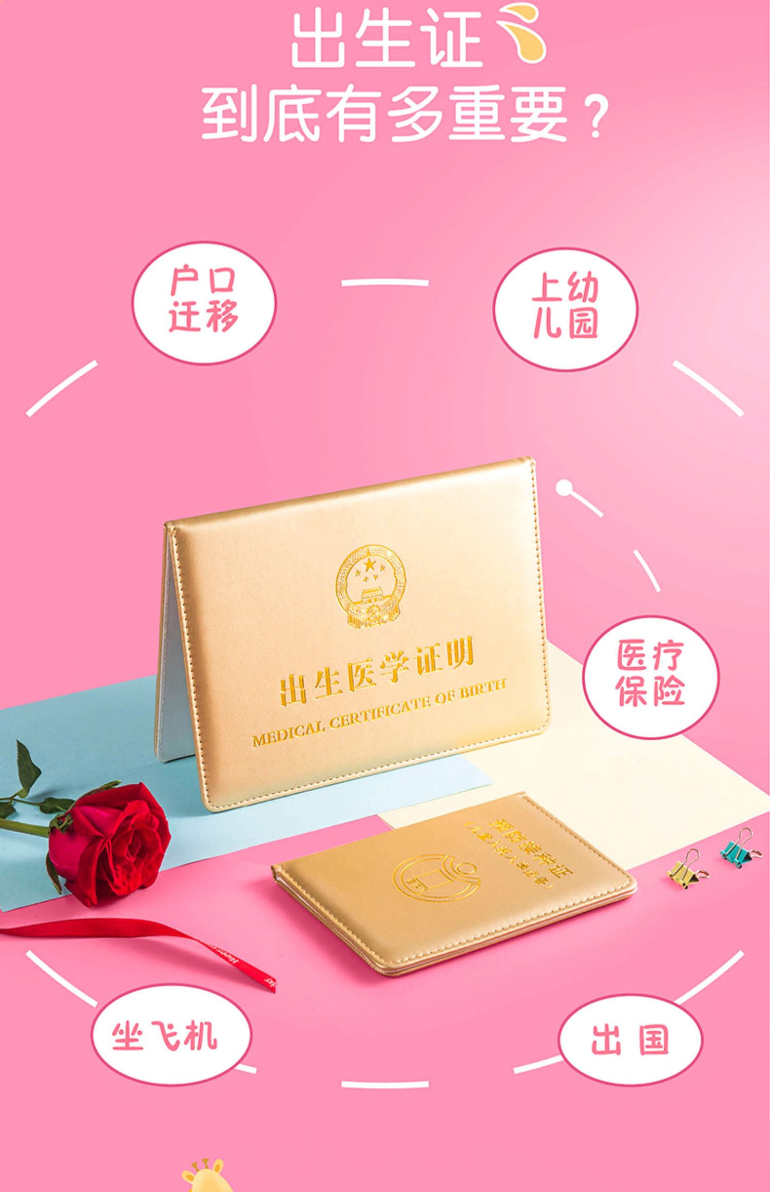 温妤 医学出生证明保护套2020年新版通用宝宝生肖鼠和疫苗本不折叠