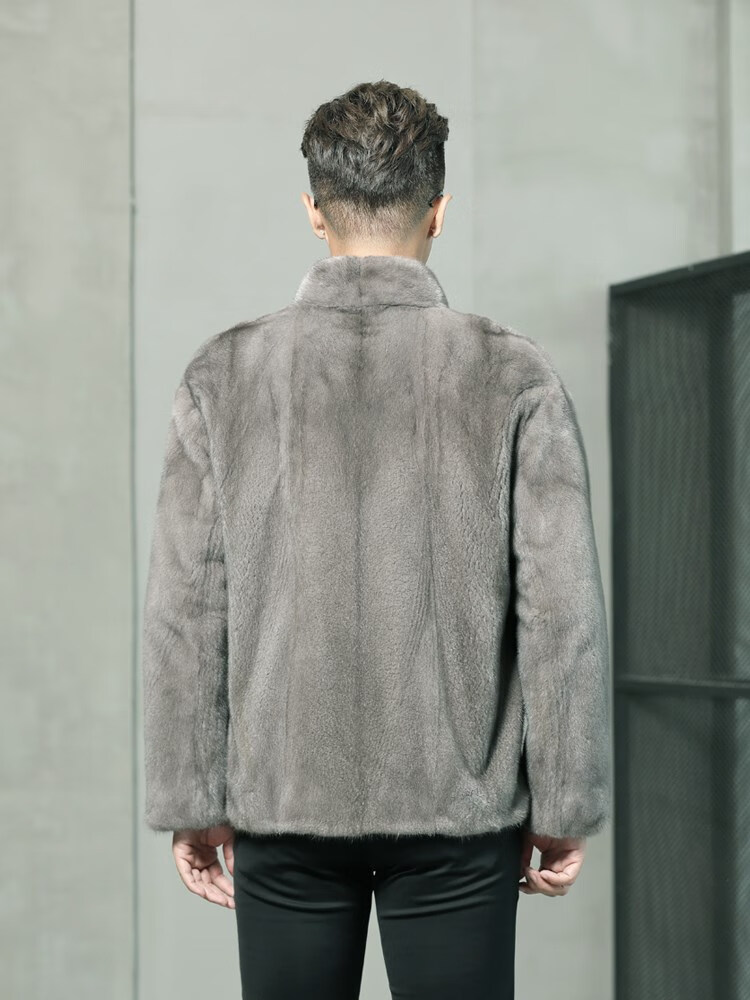 美国宝佳美 新款进口貂皮外套大衣男整貂短款无领美国天鹅绒青年时尚