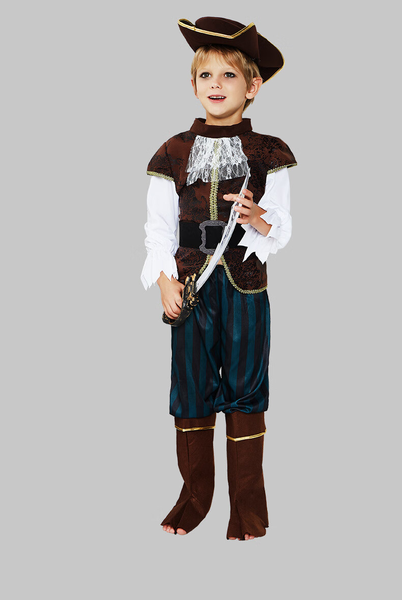 万圣节派对服装cosplay加勒比海盗儿童咖啡金边海盗服舞台表演装 075
