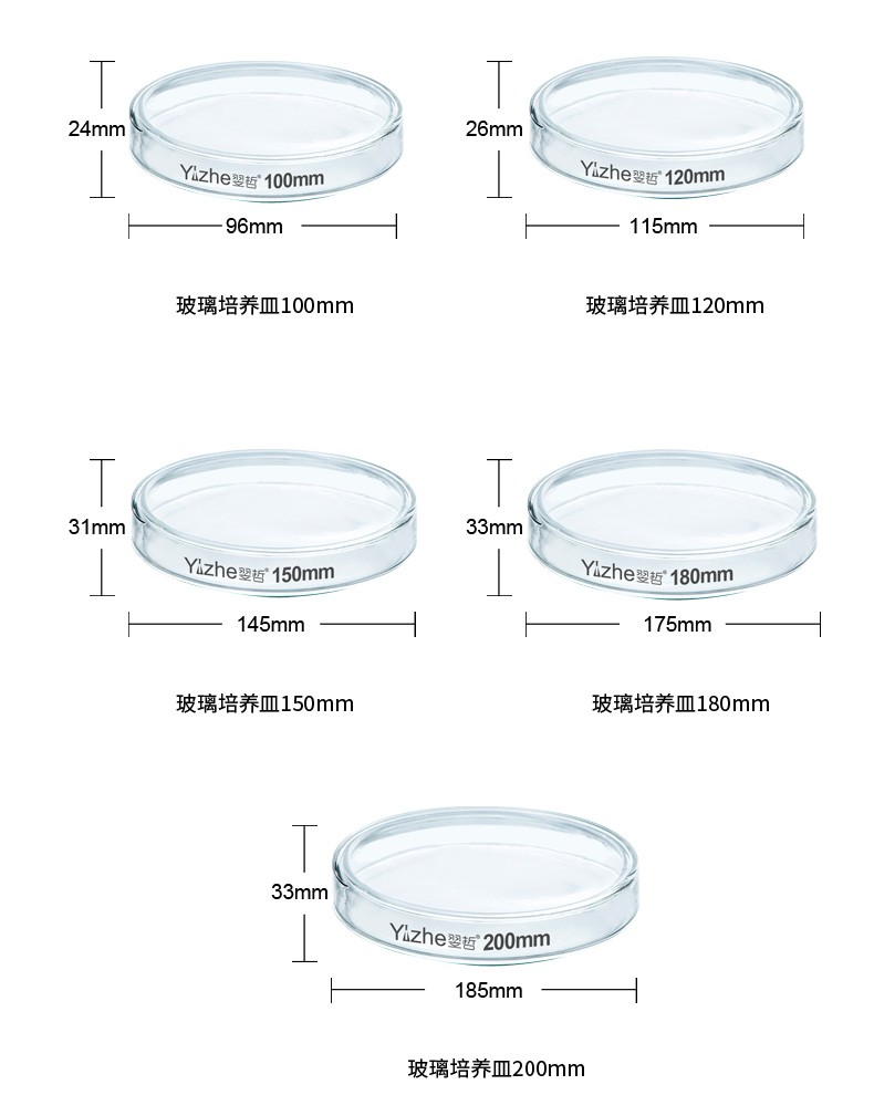 名称:加厚玻璃细胞培养皿 生物平皿 细菌培养箱 耐高温化学实验室器皿