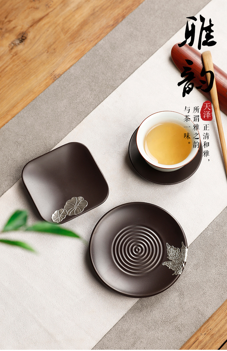 天泽 电木茶杯垫功夫茶道茶具隔热垫子杯托日式家用黑檀木组合套装