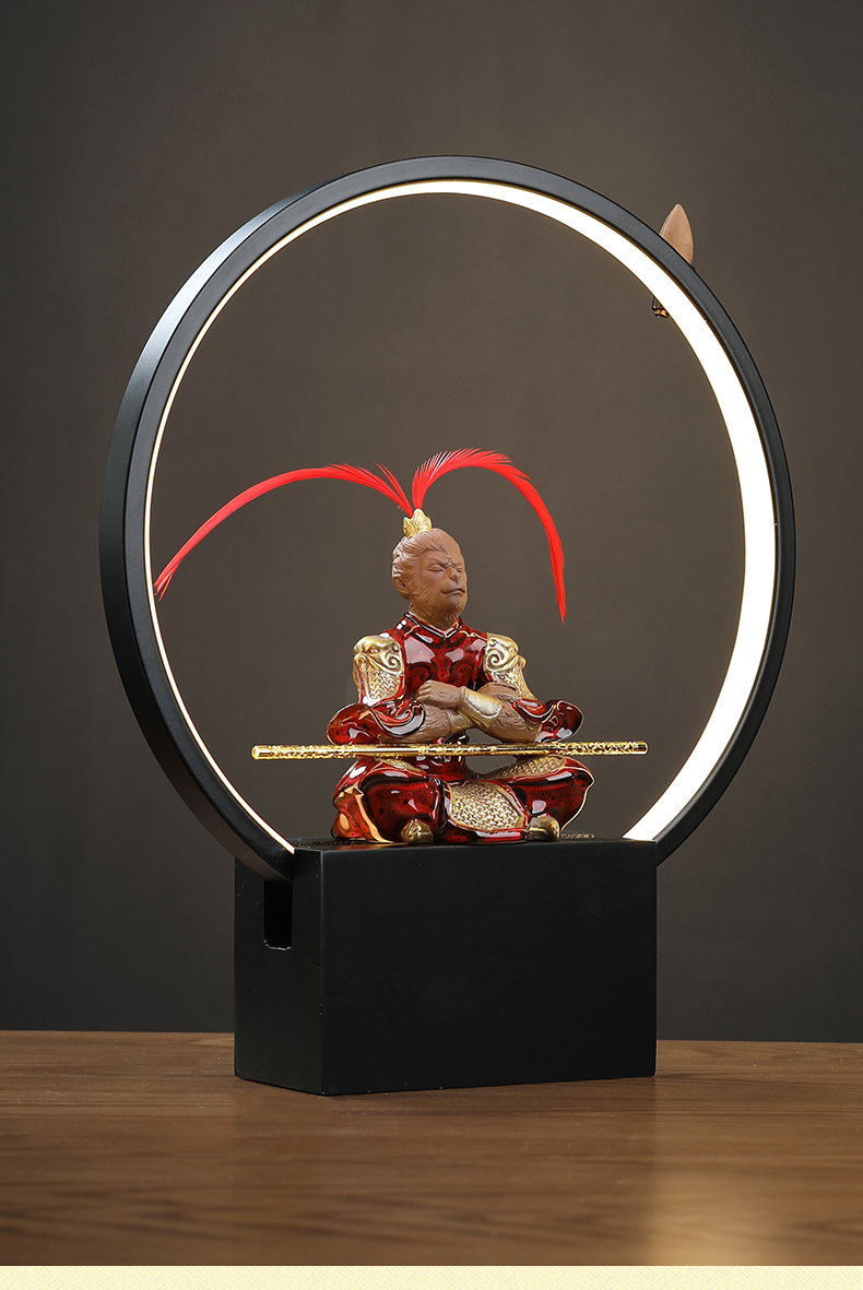 东方泥土陶瓷齐天大圣孙悟空斗战胜佛摆件光圈沉香客厅玄关装饰品h