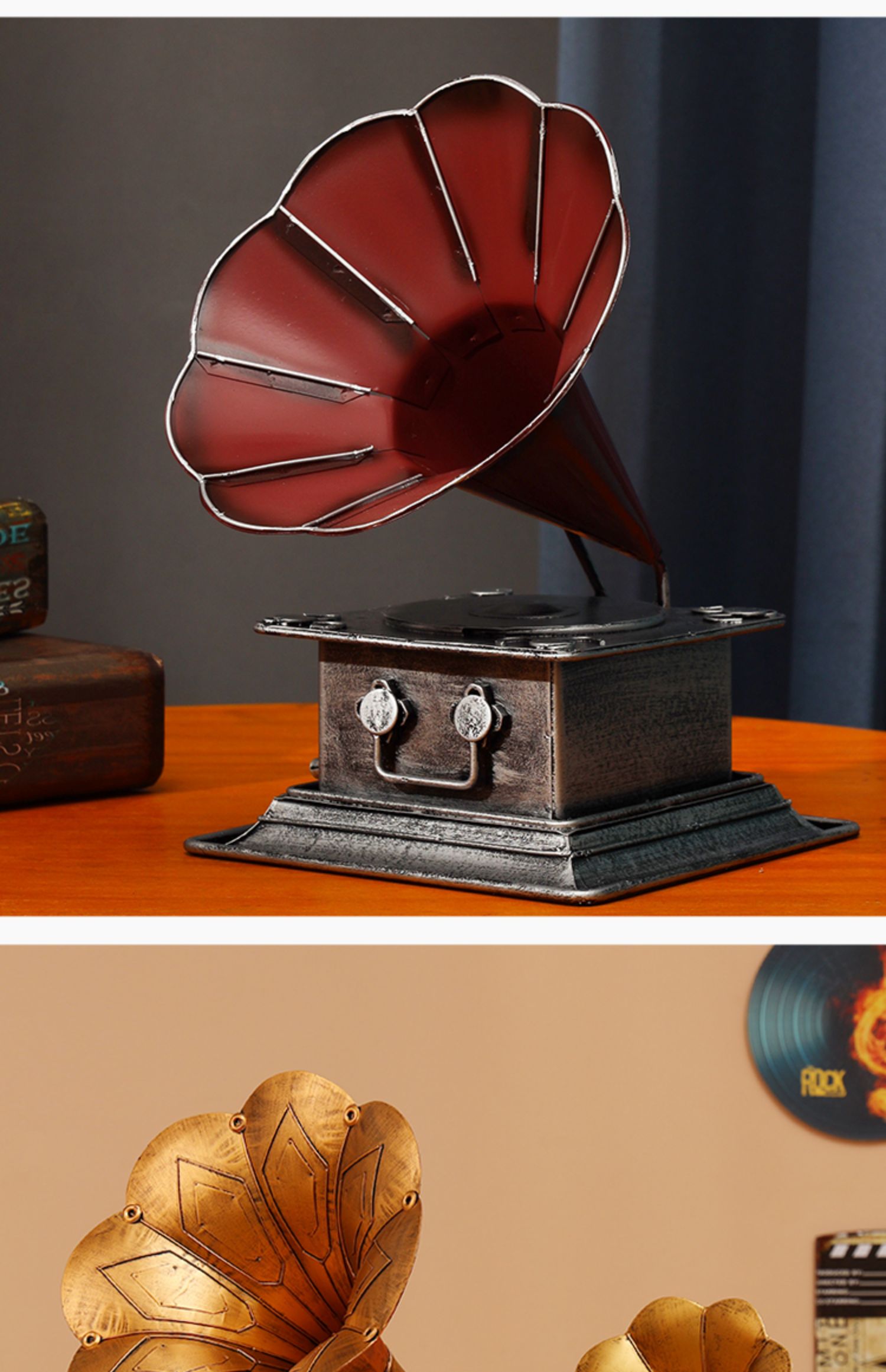 时尚轻奢至舒复古留声机摆件欧式民国风装饰老物件客厅酒柜道具美式