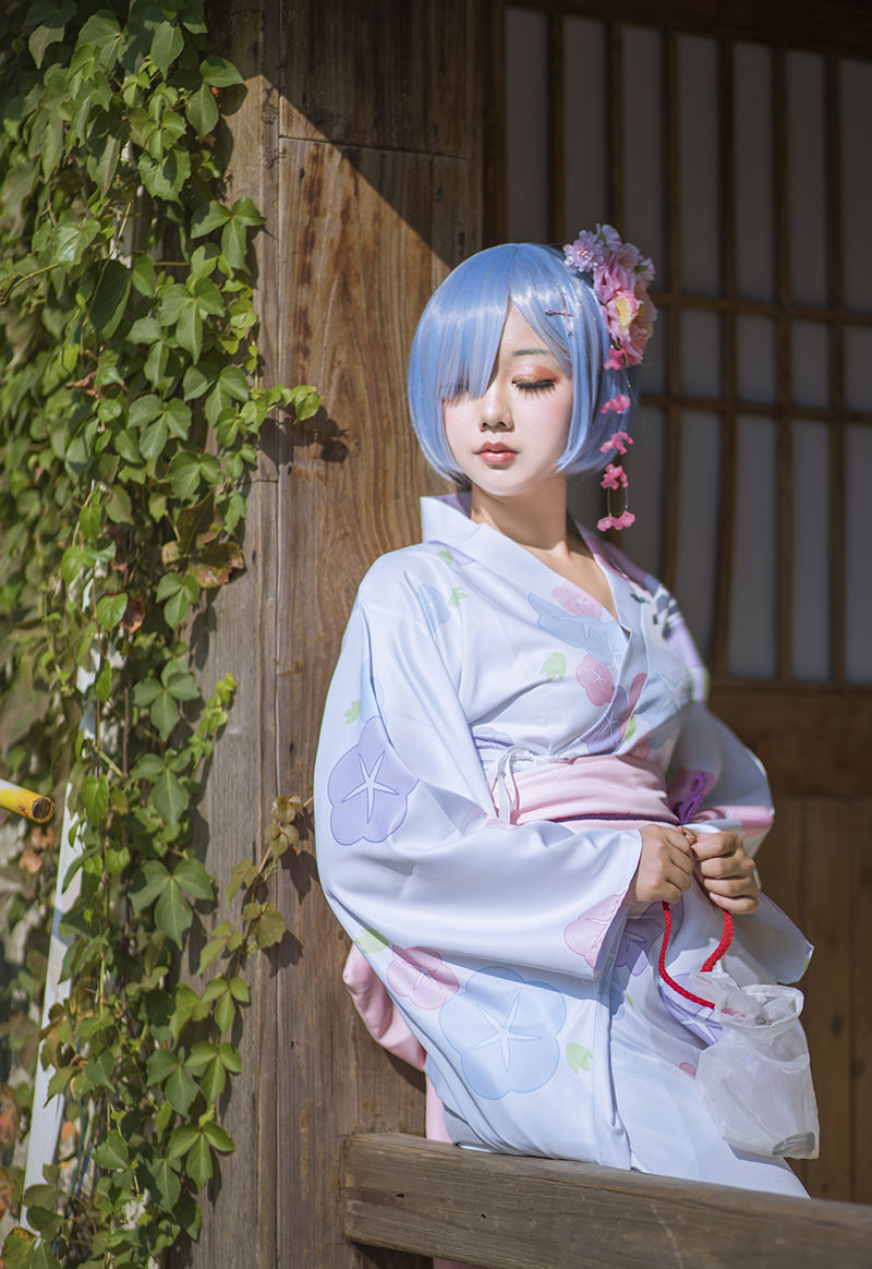 蕾姆和服cos浴衣从零开始的异世界拉雷姆睡衣cosplay装 拉姆假发【 发