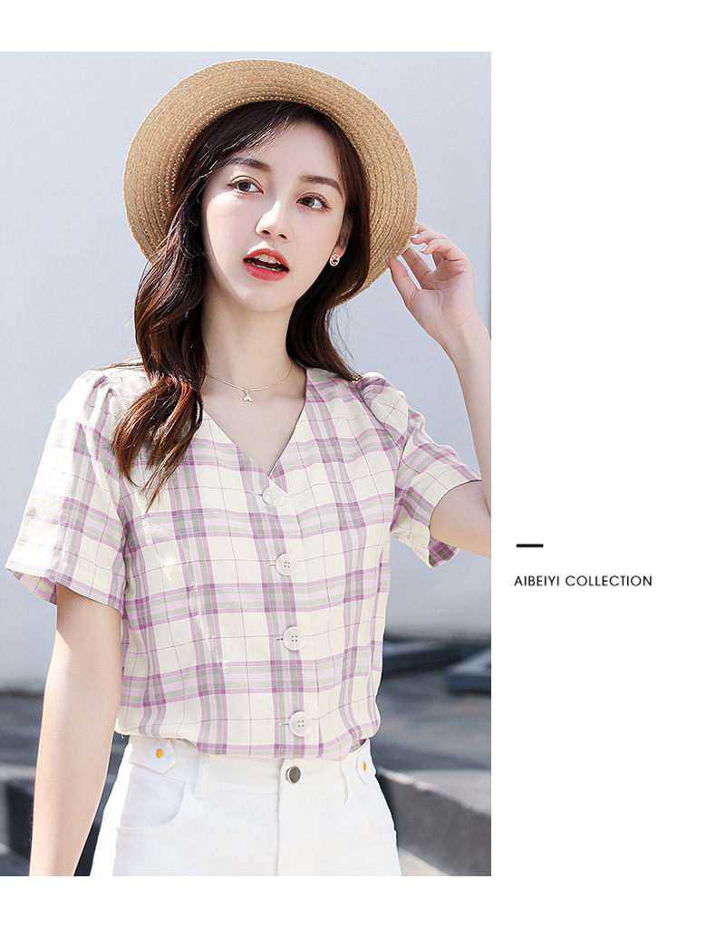 gsvt轻奢品牌女装 短袖衬衫女2021年夏装新款设计感小众夏季薄款v领