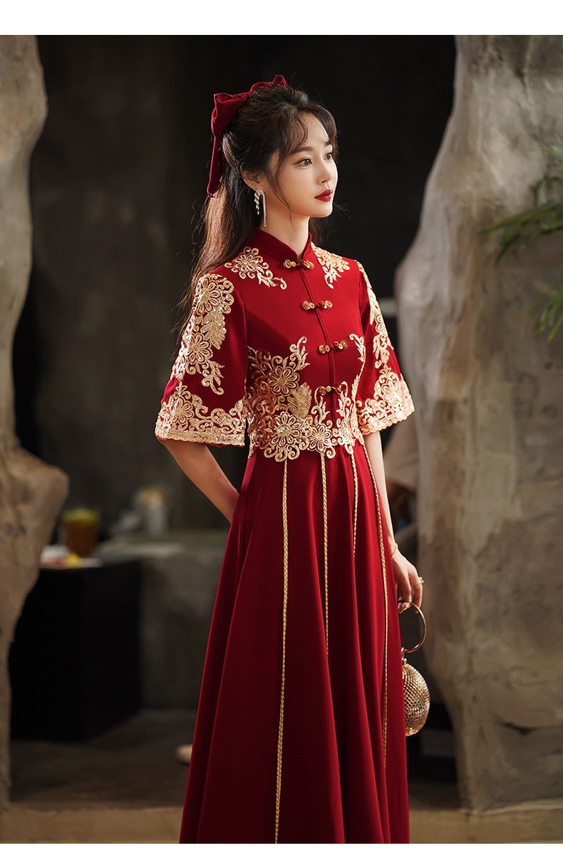 大码秀禾服新娘礼服200斤胖mm中式秀禾服孕妇结婚新娘敬酒服宴会晚