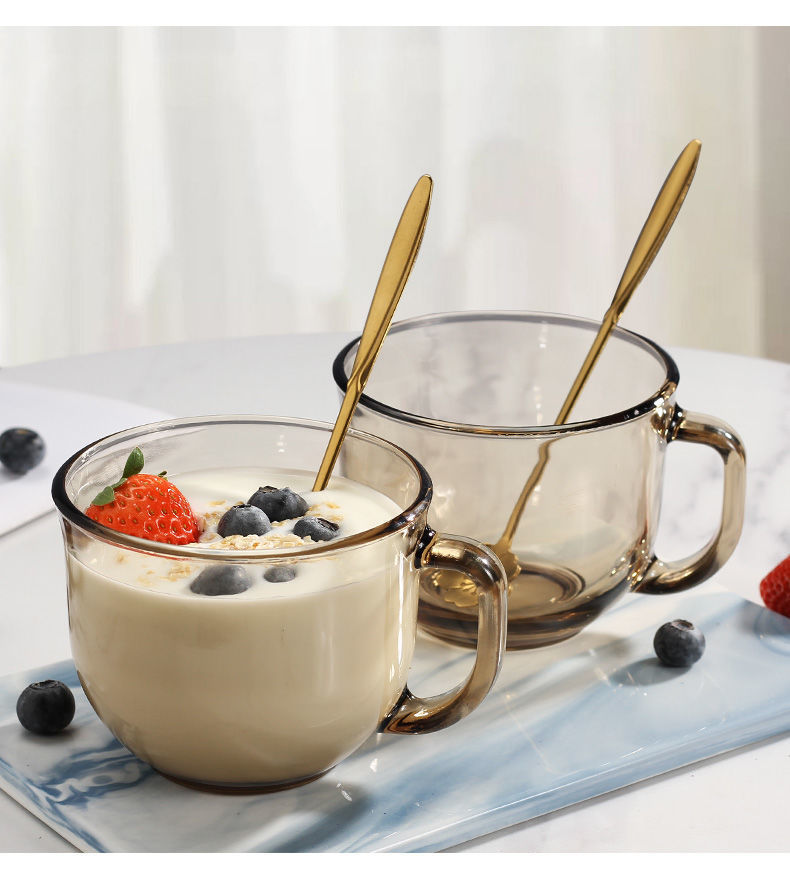 品质保证茶色玻璃杯大容量耐热牛奶杯燕麦早餐杯带盖马克杯子早餐杯