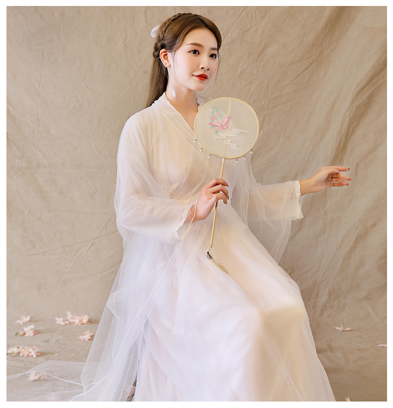 阿亨毕业成人礼汉服女小品古筝演出服学生改良汉服仙女白色古装中国风