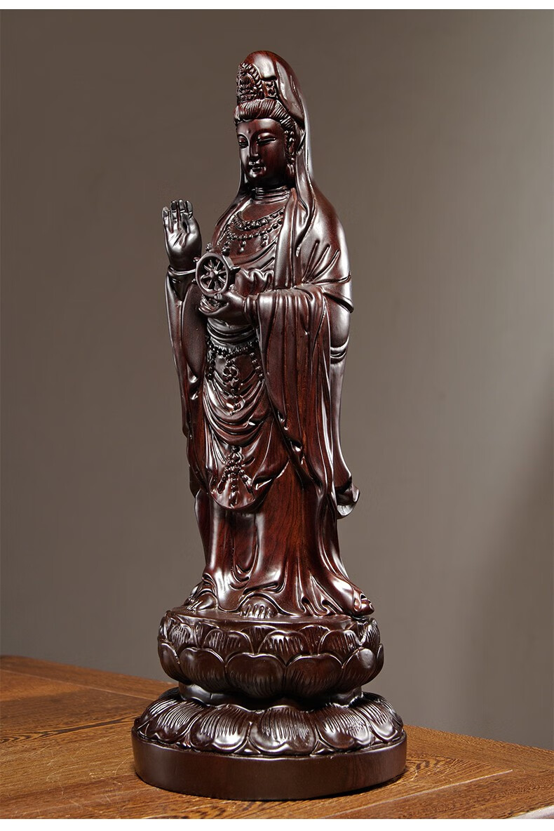 唐砖木雕南海观世音菩萨观音佛像摆件家居供奉装饰实木工艺品整木雕高