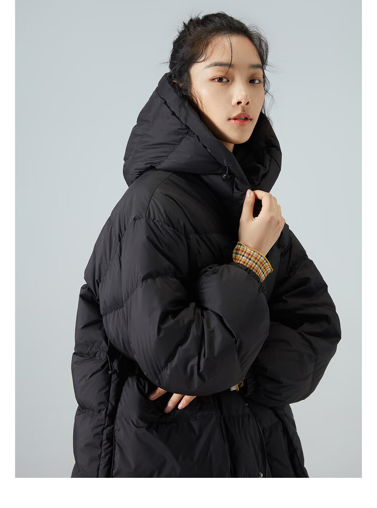 播2021春季新款连帽宽松舒适中长款连帽羽绒服女bdo6rd9047 w10奶白色