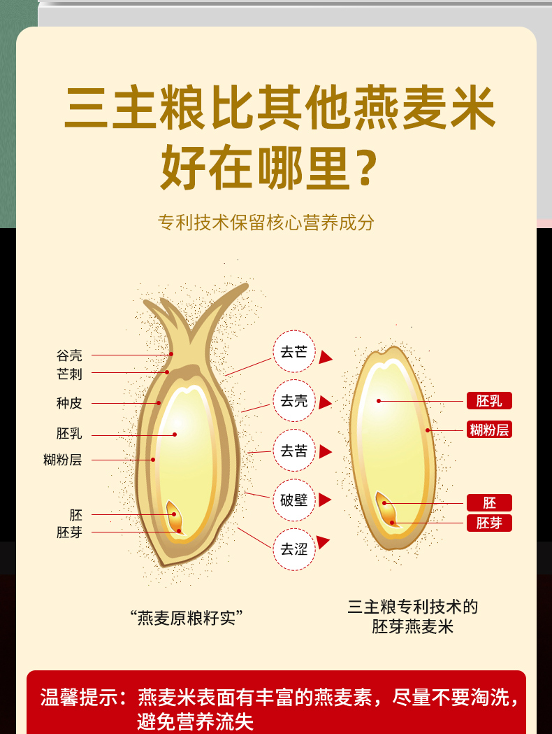 三主粮内蒙古全胚芽500g裸燕麦米健康粮养生粮莜麦颗粒粗粮营养高熬粥