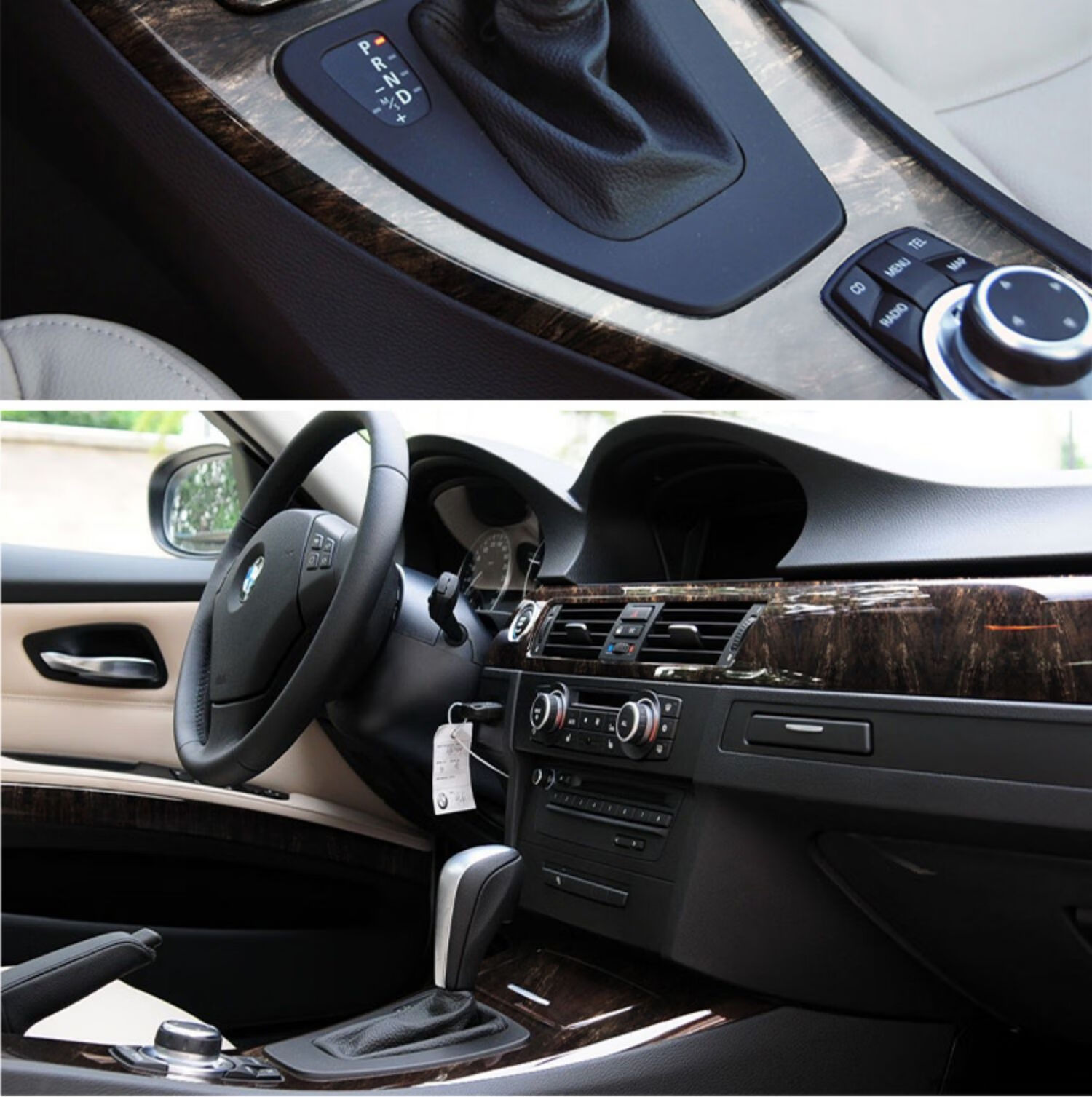 适用宝马3系改装碳纤维内饰中控面板岑木桃木木纹板装饰条 【桃木】