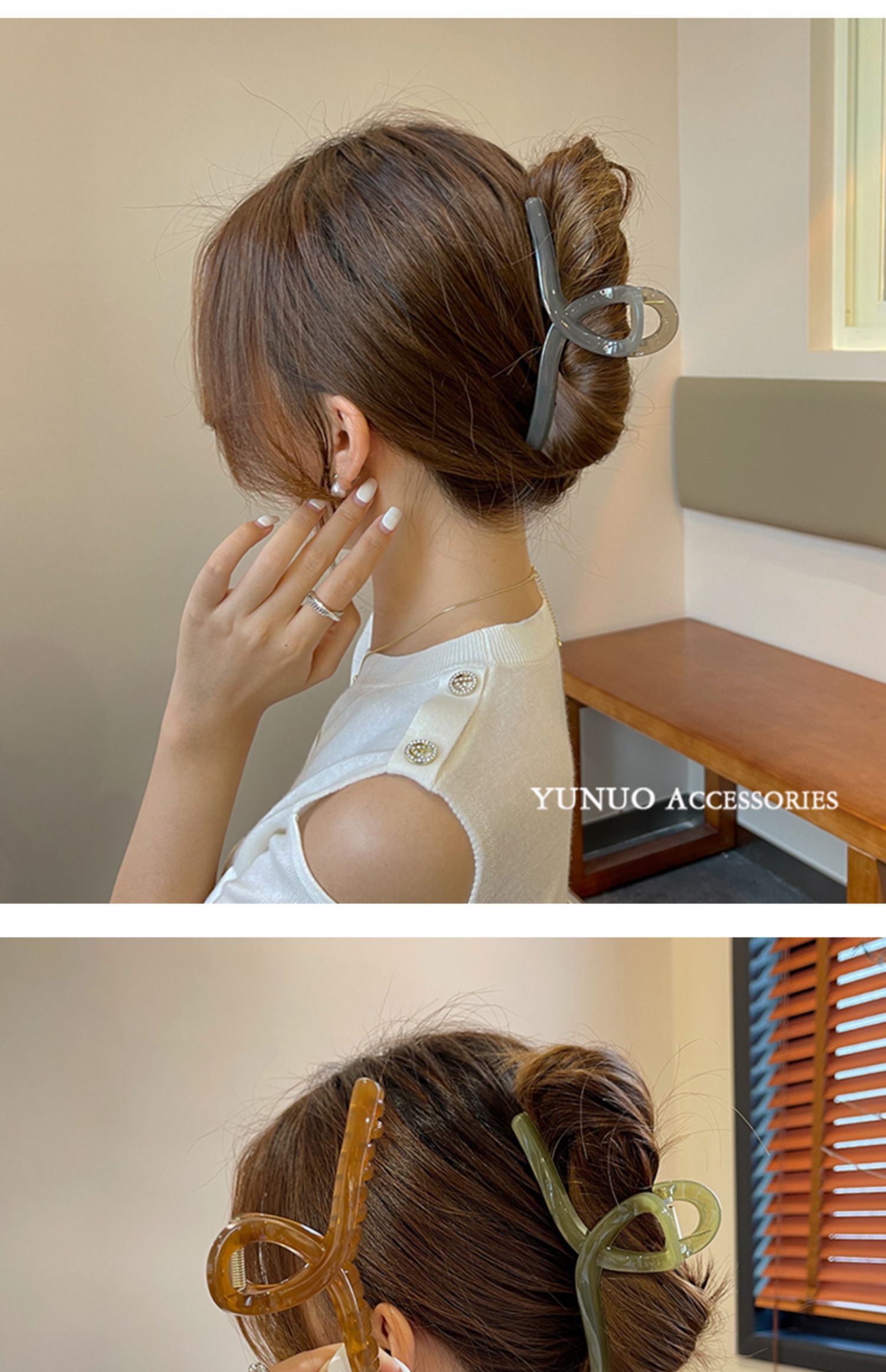 法式大号后脑勺抓夹女生优雅发夹鲨鱼夹简约气质夹子头饰透明发抓白色