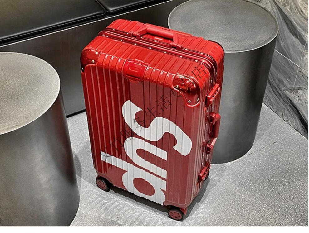 supreme行李箱铝合金框拉杆箱女高颜值登机旅行箱万向轮密码箱 黑色