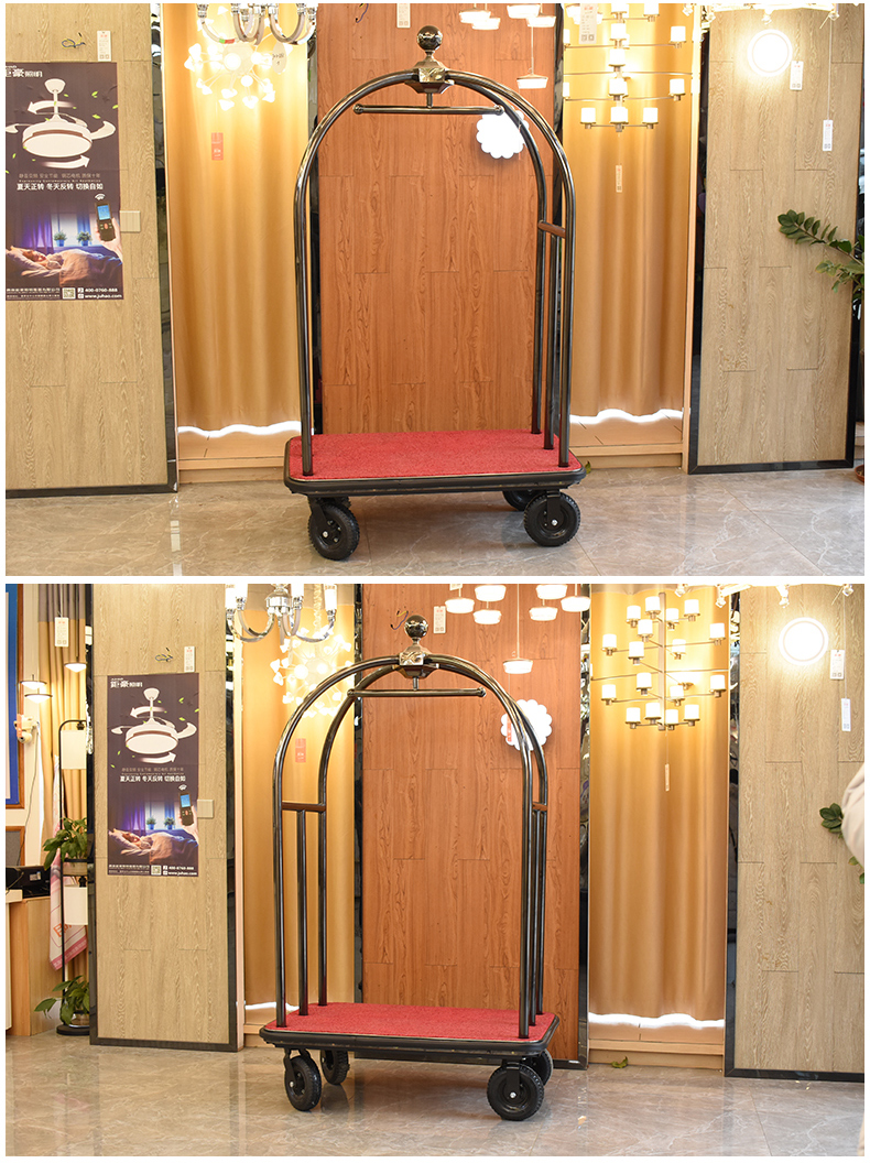 豪优锐酒店行李车不锈钢金顶车静音滑轮手推车大堂客人接待平板车可