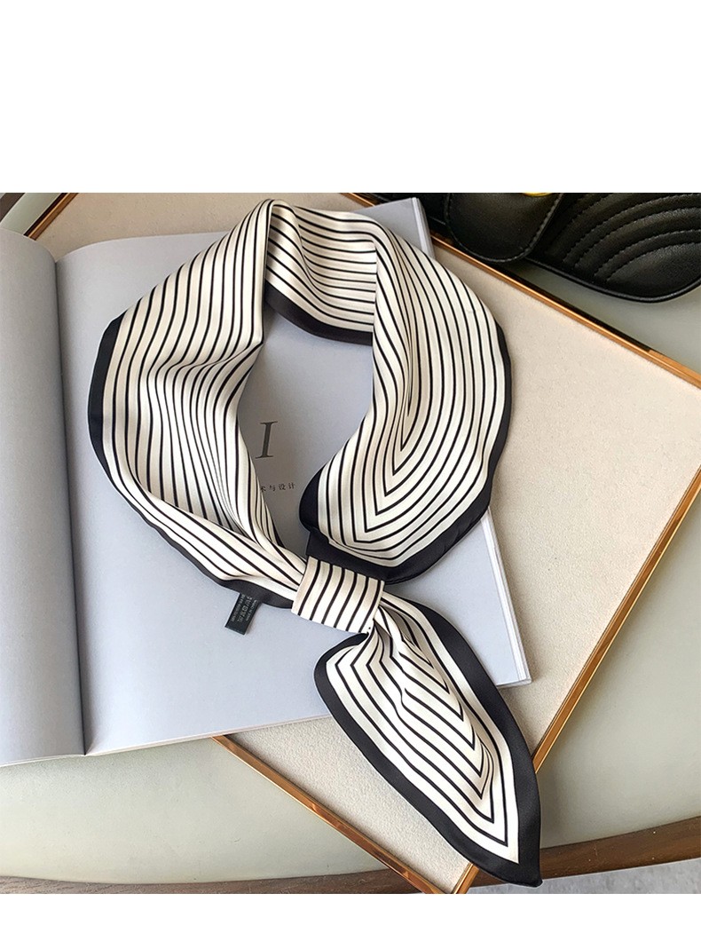 女款丝巾女士丝巾黑白条纹小巾女士长条春秋季百搭时尚脖子懒人装饰