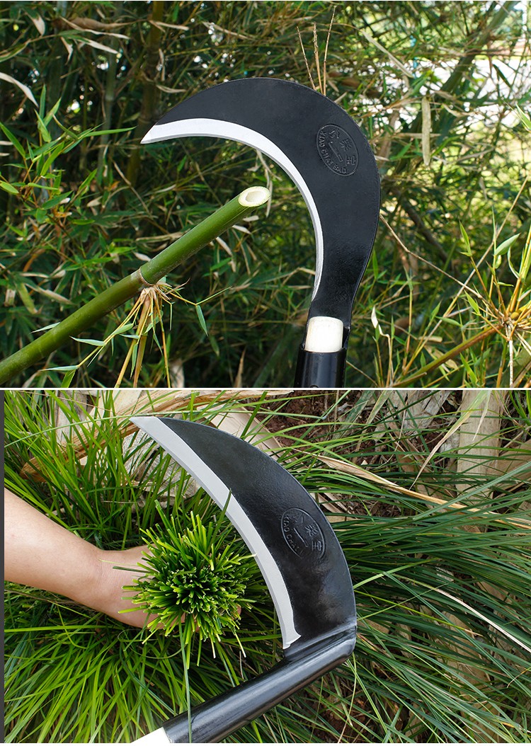 现货秒发锰钢户外长柄镰刀割草刀农具玉米收割割草农用大镰刀锰钢北