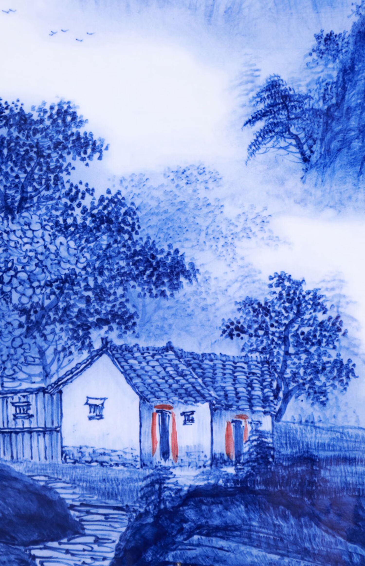 青之舞收藏瓷景德镇陶瓷瓷板画手绘青花山水挂画壁画客厅玄关装饰瓷画