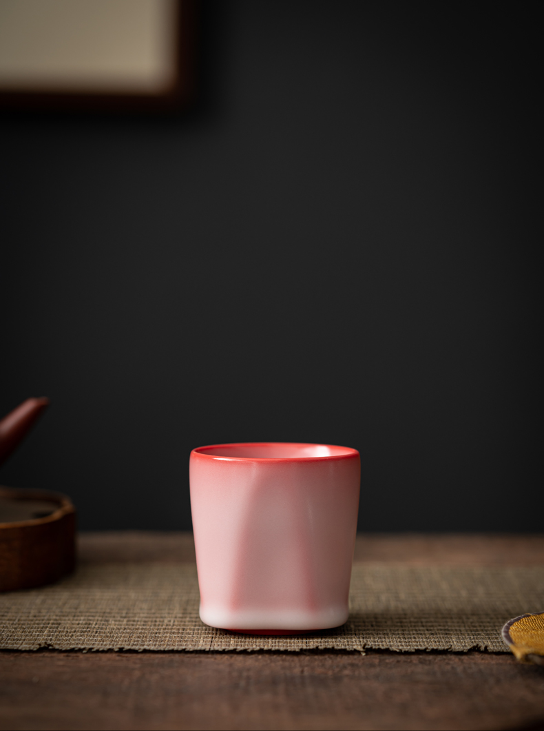 猪油冻主人杯官唐青瓷猪油冻开片中国红主人杯茶杯茶盏陶瓷品茗单杯茶