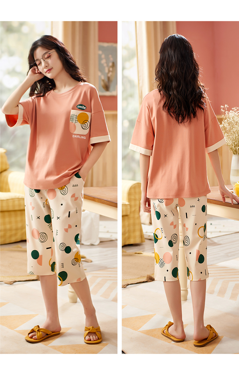 舒适衫国睡衣女夏季短袖莫代尔薄款女士圆领夏天可外穿卡通学生七分裤