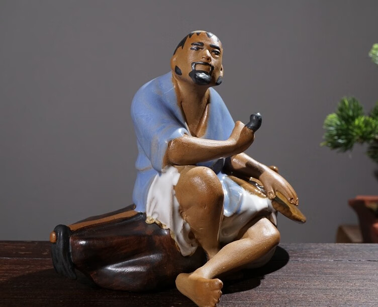 陶瓷人物摆件装饰盆景配件老翁钓鱼下棋弹琴吹笛高士假山小摆件吸水石