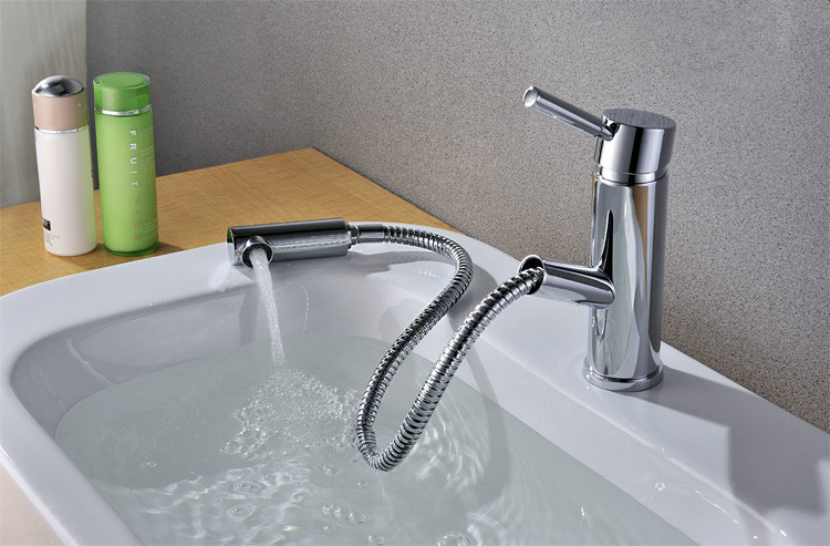 抽拉式面盆水龙头全铜冷热拉伸缩卫生间浴室柜洗手脸盆龙头