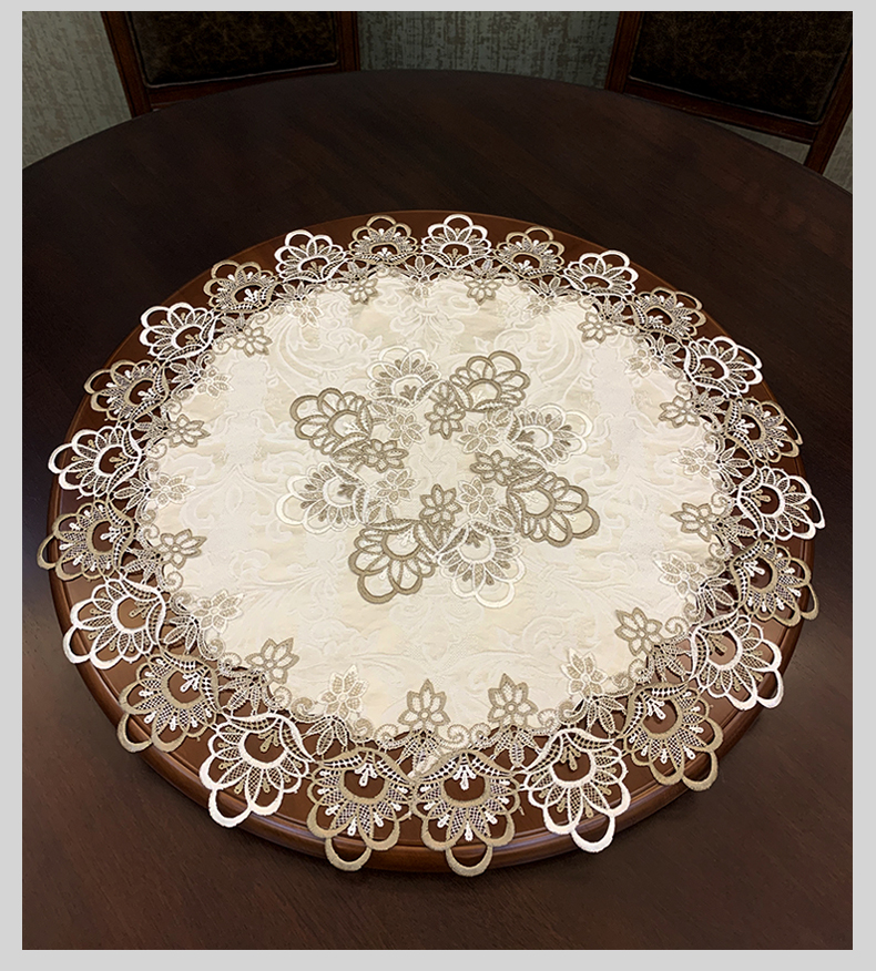 兰婷纪蕾丝美式布艺大圆桌桌布茶几圆形桌垫家用欧式小餐桌台布田园