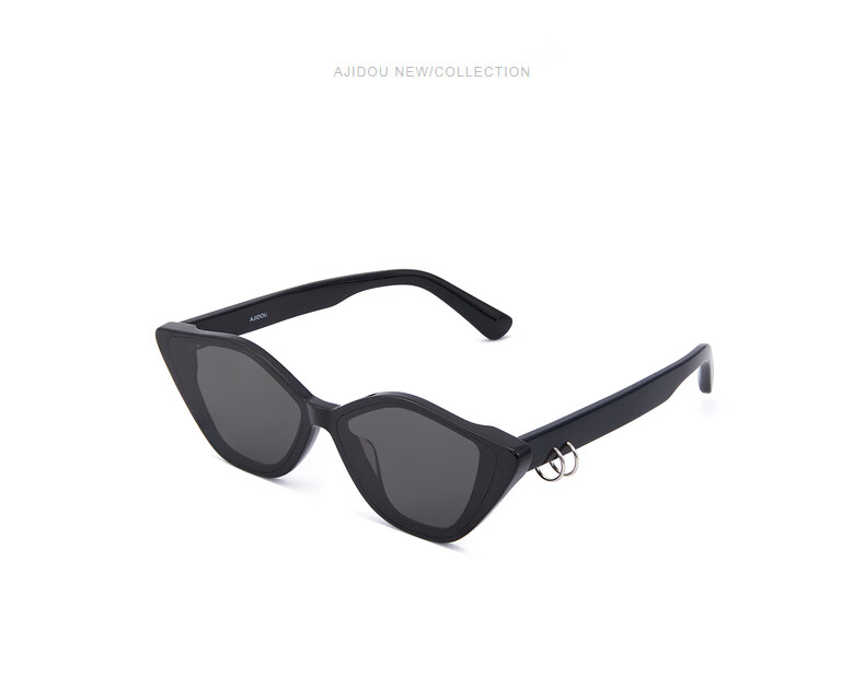 阿吉豆简约休闲三角猫眼太阳镜 黑色 镜面宽:60mm