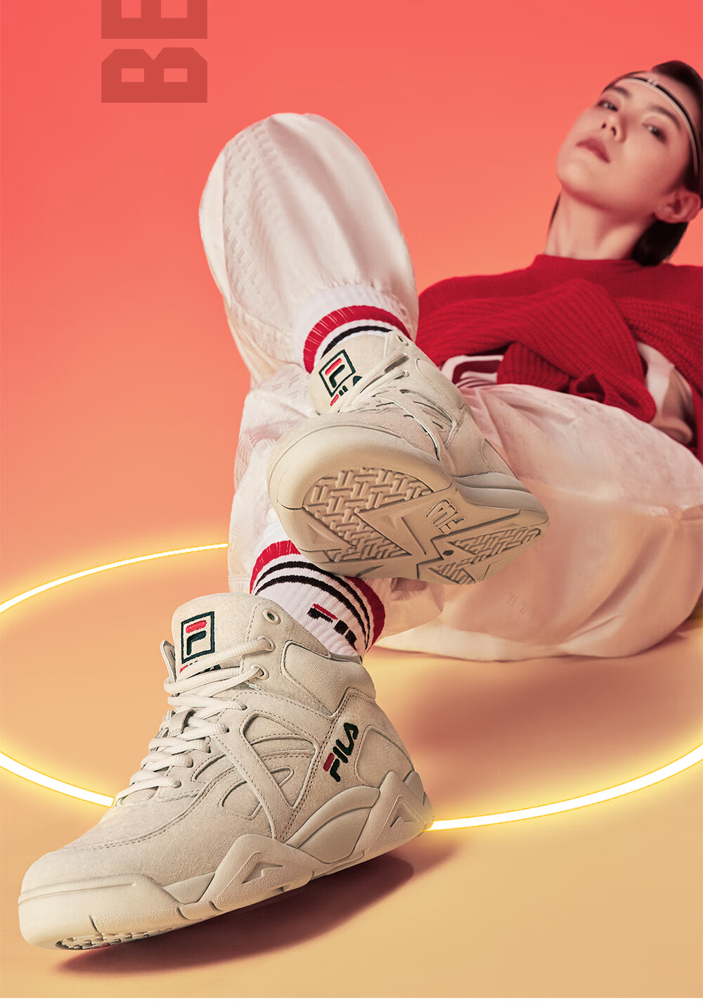 fila斐乐官方休闲鞋女 新款高帮板鞋休闲cage休闲鞋 银粉-sp 36