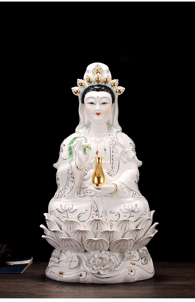 圣梵序 纯白南海观音菩萨佛像家用陶瓷居家供奉客厅摆件白衣坐莲观世
