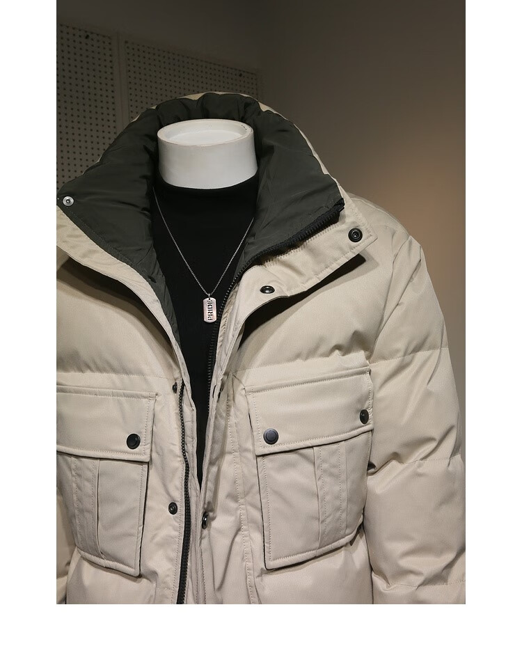 gg u mk国际大牌意大利男装高端加厚白鸭绒男士羽绒服男短款工装立领