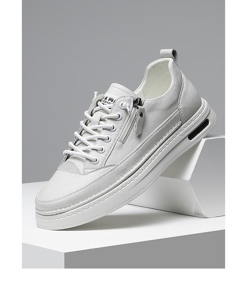 马克华菲男鞋2022春秋鞋子男皮鞋韩版潮流休闲鞋牛皮男士板鞋 白色