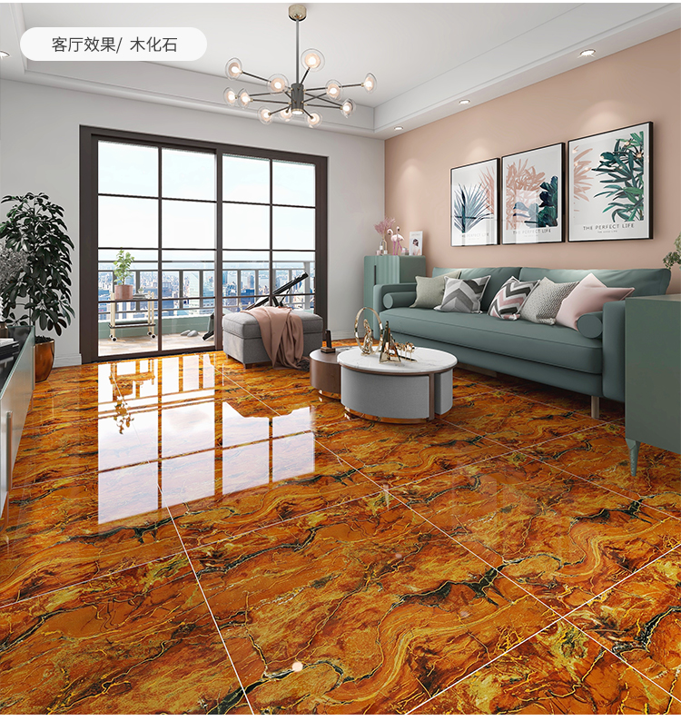 k金丝釉大理石瓷砖800客厅深灰蓝色地砖卫生间厨房浴室地板砖木化石jd