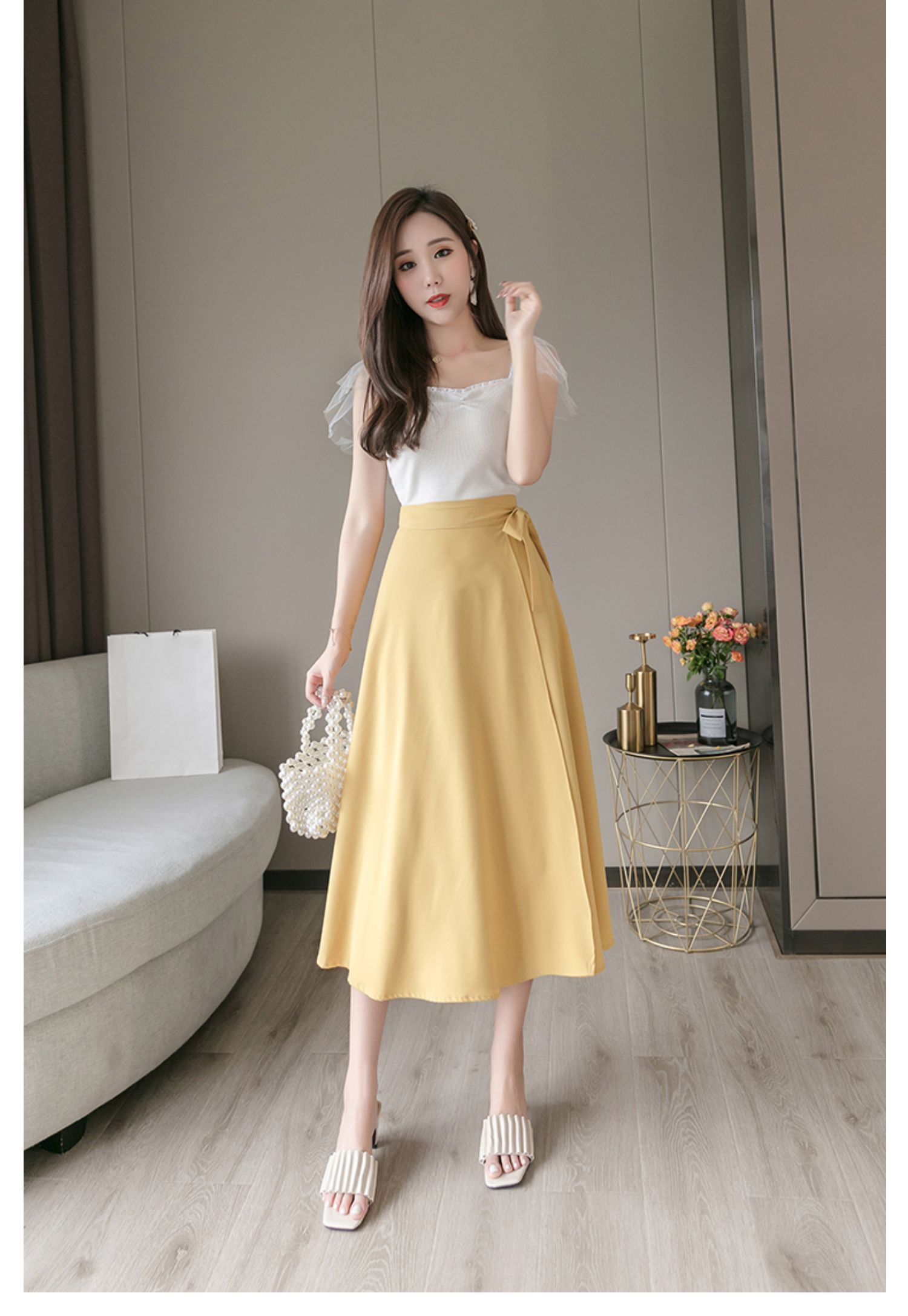 xnfs轻奢品牌高端女装裙子2021年夏季韩版优雅时尚高腰中长款a字法式