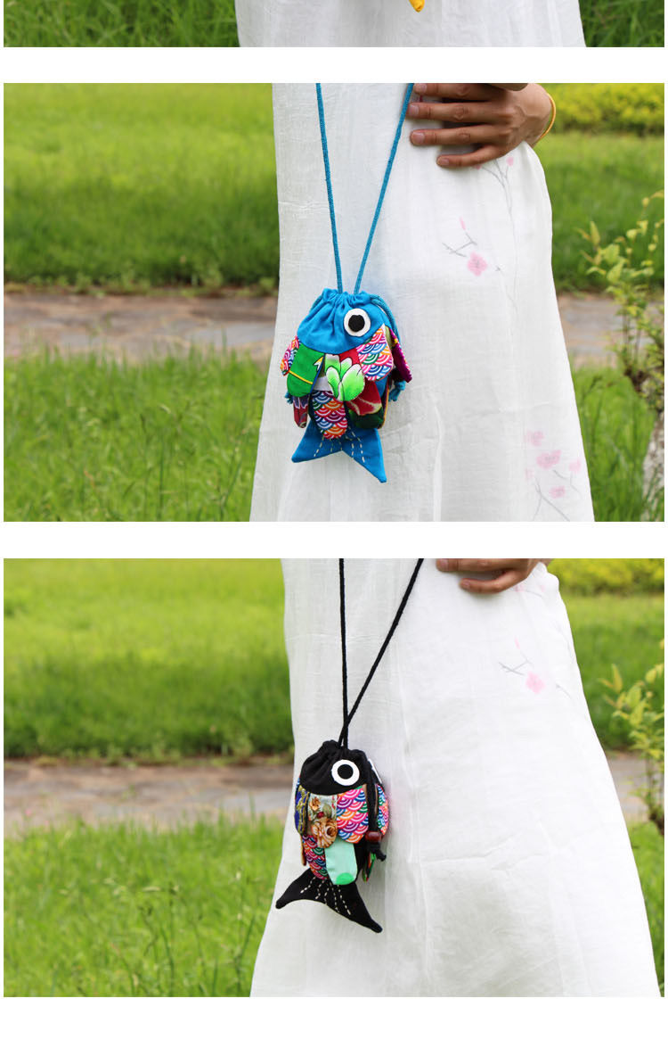 布艺鱼型小包丽江大理风时尚复古包零钱包斜挎抖音sn3697 紫色小鱼