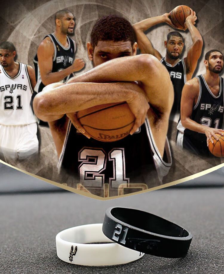 aiosc马刺队邓肯21号篮球手环球星签名硅胶夜光运动私人定制腕带男