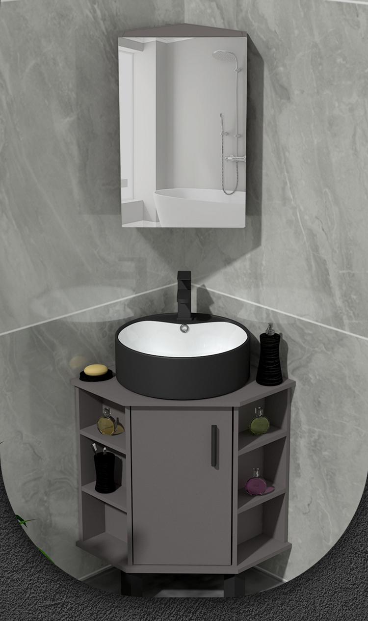 海罗纳太空铝三角浴室柜卫生间转角洗漱台小户型墙角洗手洗脸面盆柜