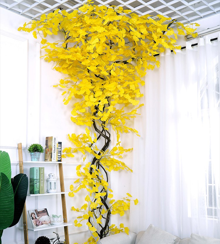 仿真银杏树仿真绿叶假树叶子塑料树枝绿色植物装饰造景仿真花橱窗道具