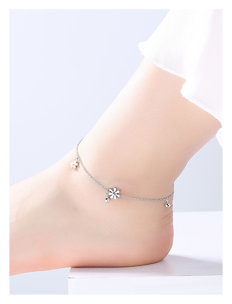 小雏菊s925银脚链女感仙气花朵脚镯银饰2021年新款潮女士网红款 小