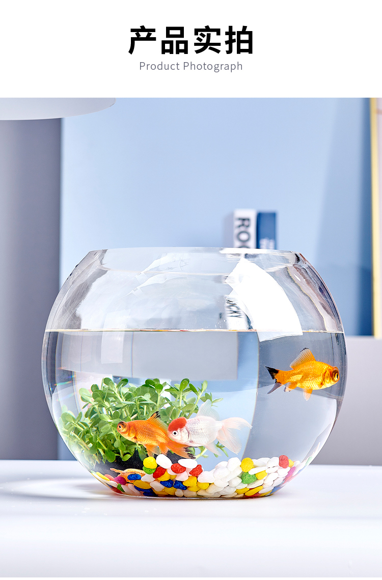 办公室小鱼缸加厚透明玻璃乌龟缸客厅家用桌面圆形迷你小型金鱼缸35cm
