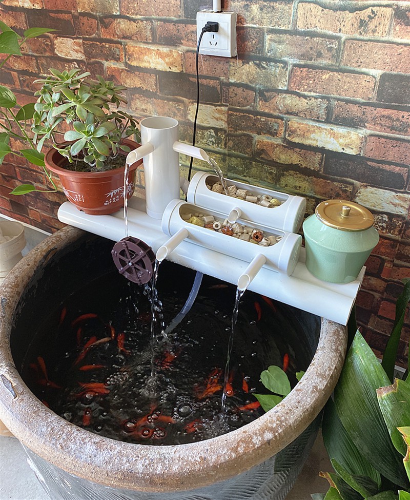 真果沁圆形鱼缸过滤器上置石槽瓷盆养鱼水循环陶瓷圆缸金鱼增氧流水